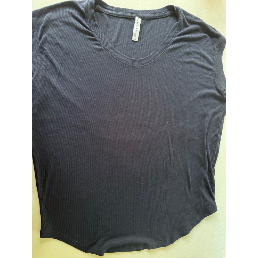 Athleta‎ Womens Black Ribbed Muscle Tank Top Scoop Neck Curved Hem Size M